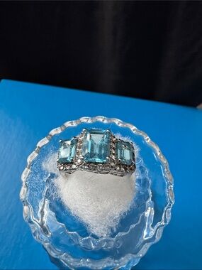 Aquamarine  Three-Stone  Ring in Silver 925